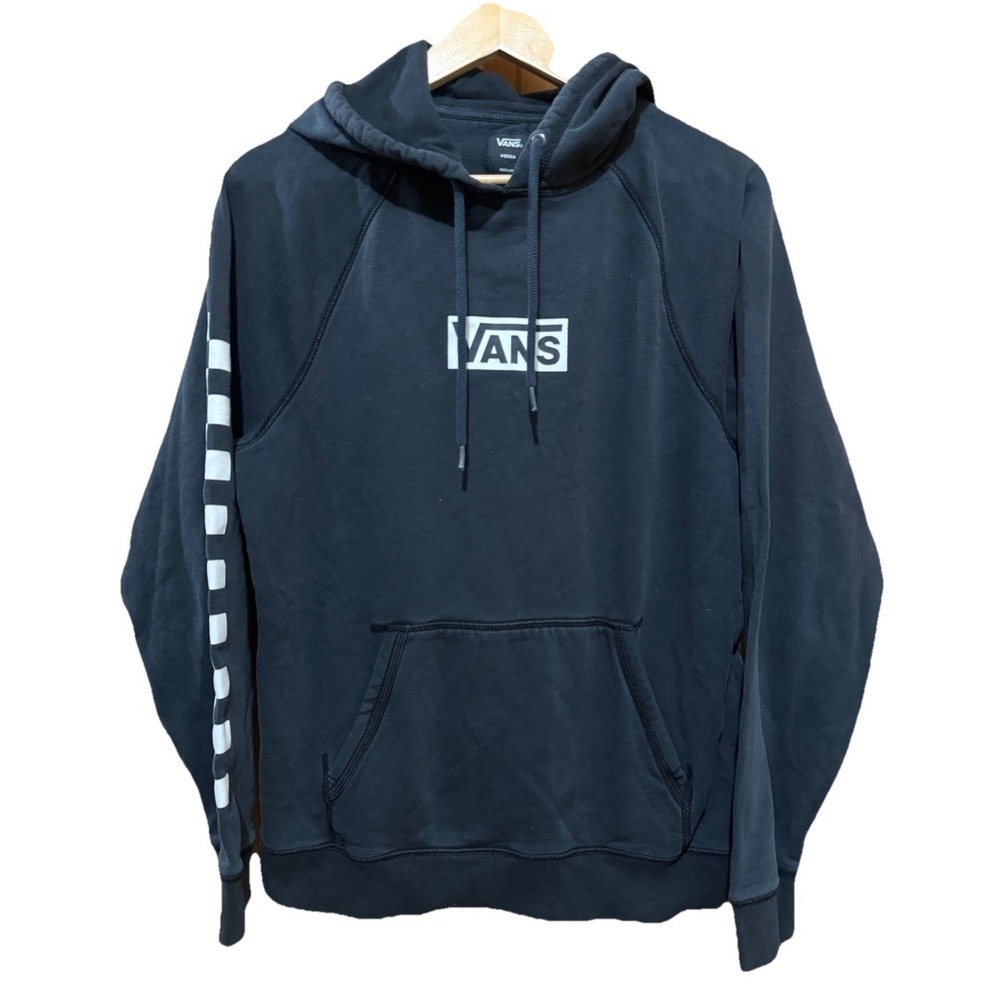 Vans Hoodie Mens Medium Black Versa Fleece Pullover Checkerboard Sweatshirt